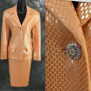 NWT NEW st john couture knit mandarin pearl jacket skirt suit size 8
